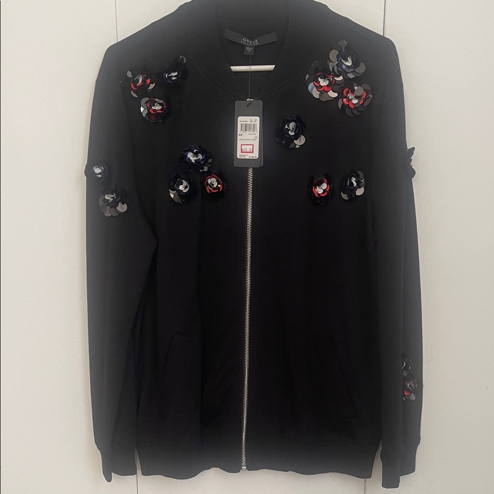 Guess Black Floral Embellished Jacket size Small